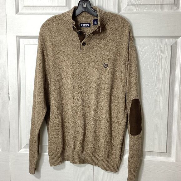 Chaps Men's Sweater Patch Elbows 3 Button Knit Henley Pullover L - Picture 12 of 12